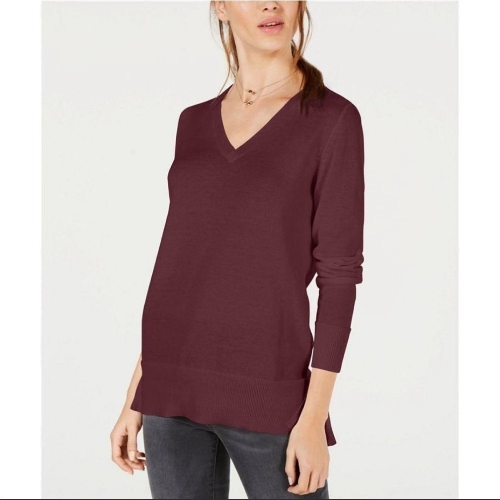 J Jill Layered V Neck Burgundy Tunic Sweater
